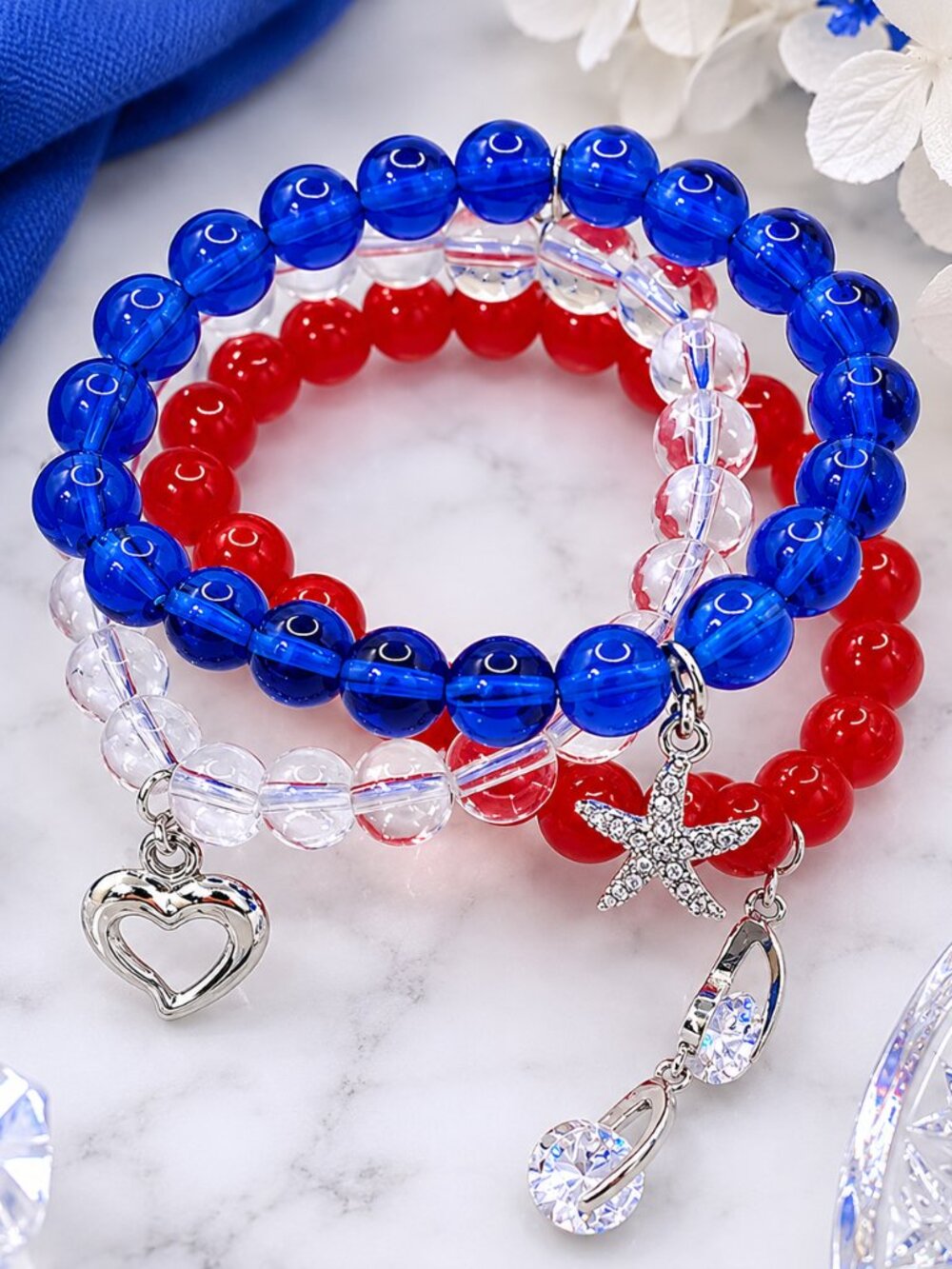 Red White Blue Bracelet Stack for Women, 4th of July Bracelet Set, Patriotic